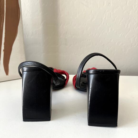 Joseph Heels Red Black‎ Leather Knotted Two-Tone Block Heel Sandals Size 36 - Picture 4 of 8